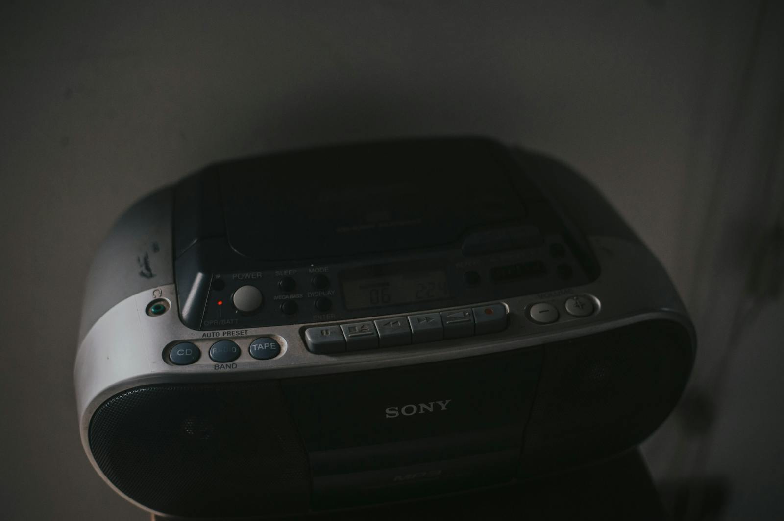 Black Sony Radio Beside Wall